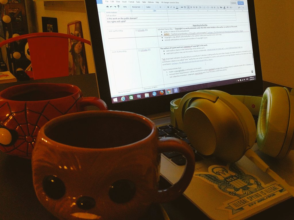 Micaela Mantegna night studying for the #copyrightX exam, listening to #uncharted. The force (of coffee) is strong on this one #maytheforcebewithme