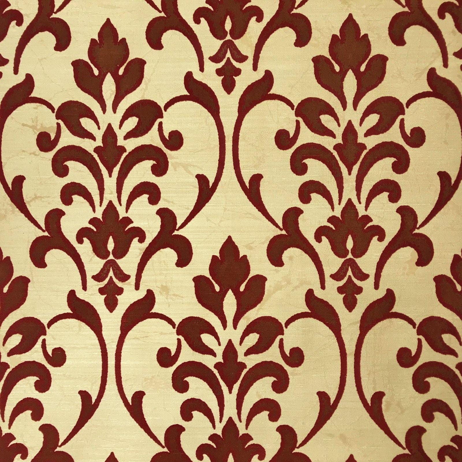 Gold Burgundy Damask Flock Wallpaper