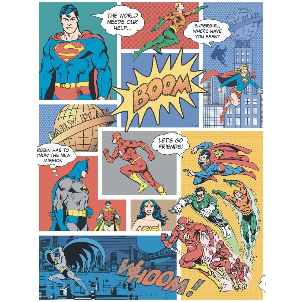 ***Sample Galerie Official Superman Batman Flash Comic Superhero Childrens Multi Coloured Wallpap