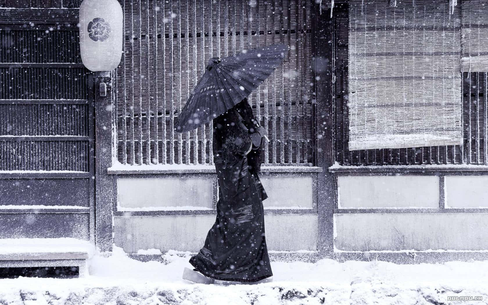 Download A Woman Walking In The Snow Wallpaper