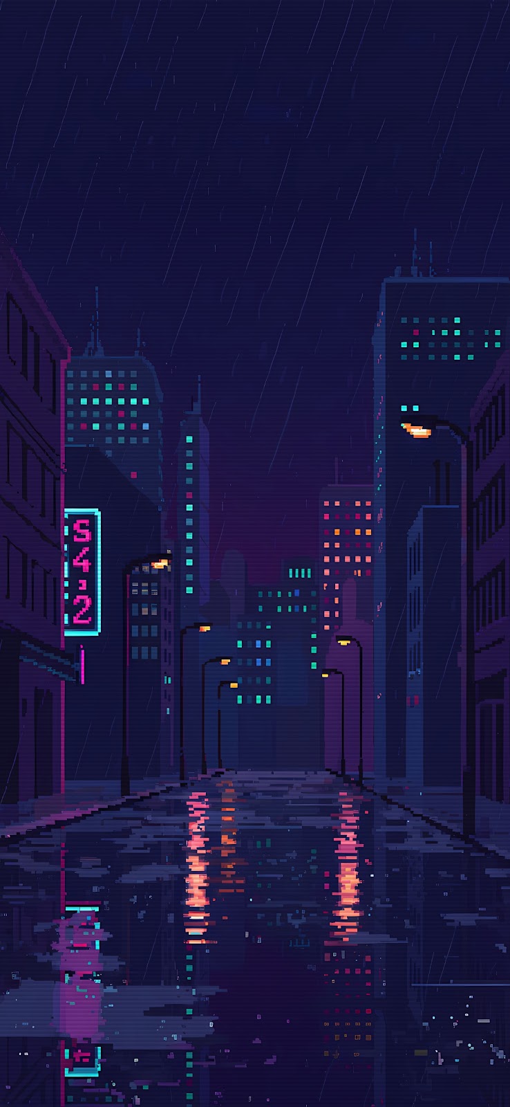Retro Pixel Art City iPhone Wallpaper 4K