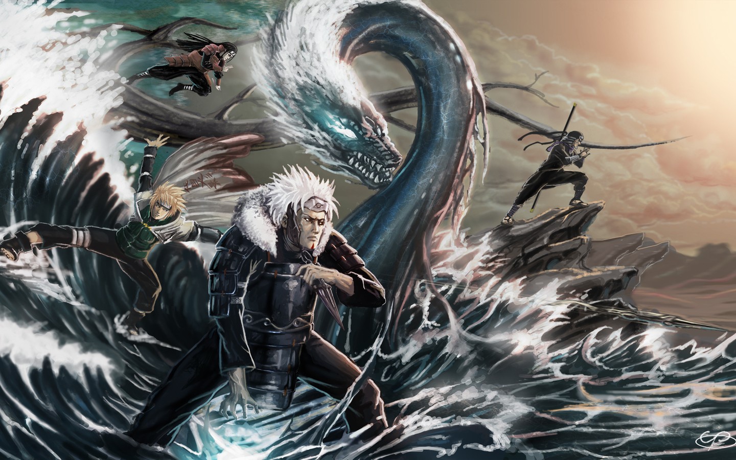 waves, Naruto, Shippuden, Artwork, Minato, Namikaze, Hashirama, Senju, Tobirama, Senju, Sarutobi, Hiruzen, Hokage Wallpaper HD / Desktop and Mobile Background