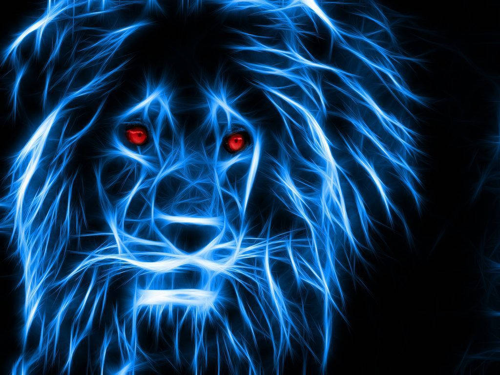 Download Blue Fire Lion With Red Eyes Wallpaper