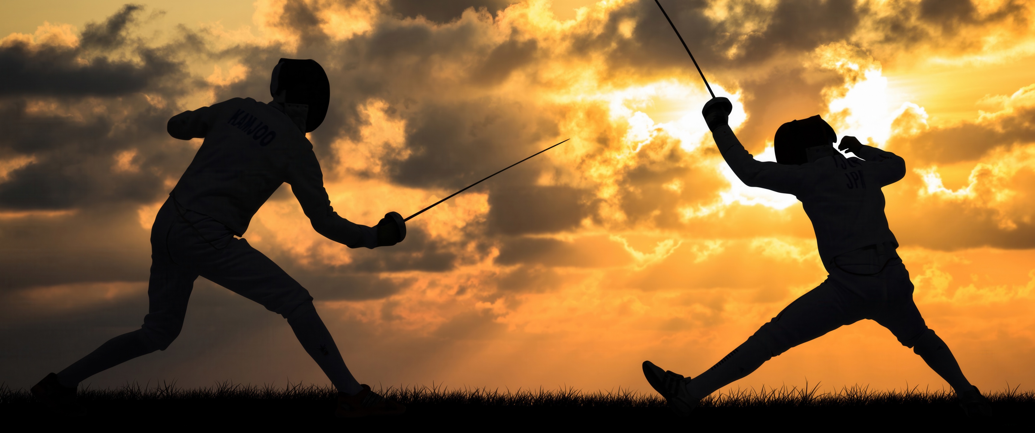 Fencing Wallpaper 4K, Sword fight, 5K, Silhouette, Dusk