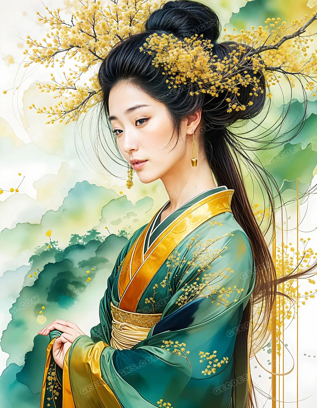 Beautiful Japanese woman with cute kimono wallpaper