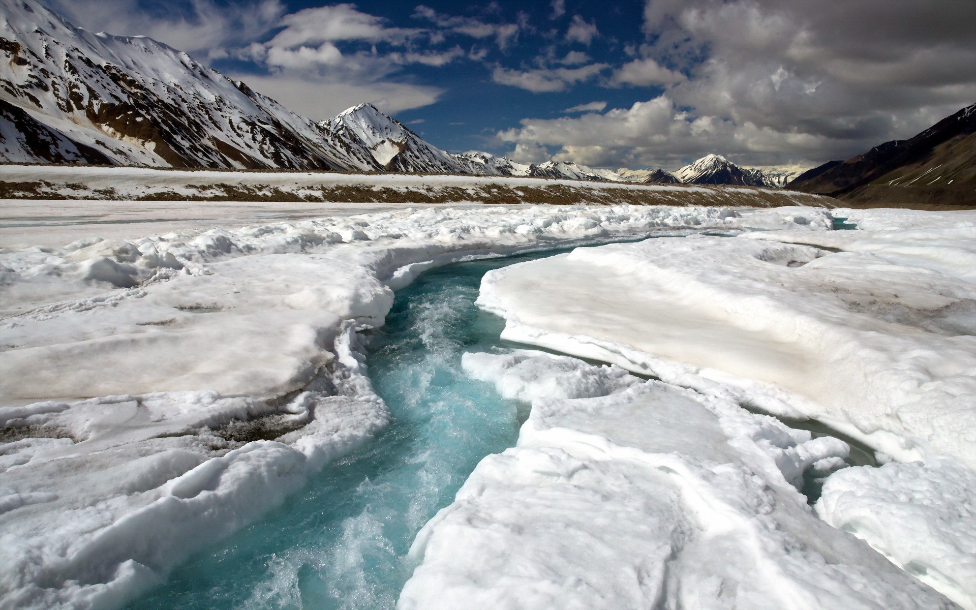 nature, Landscape, Mountain, Snow, Winter, Clouds, Water, River, Ice Wallpaper HD / Desktop and Mobile Background