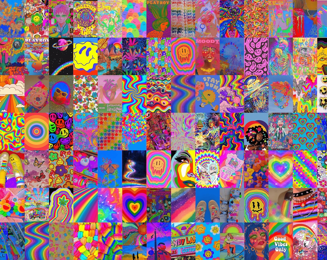110pcs Indie Wall Collage Kit, Indie Wall Collage, Retro Wall Collage, Indie Room Decor, Rainbow Wall Collage, Indie Aesthetic Wall Prints
