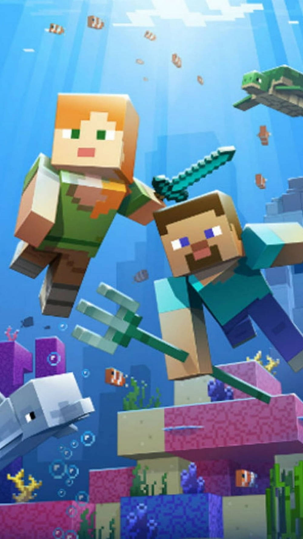 Download Minecraft Phone Aquatic Characters Wallpaper