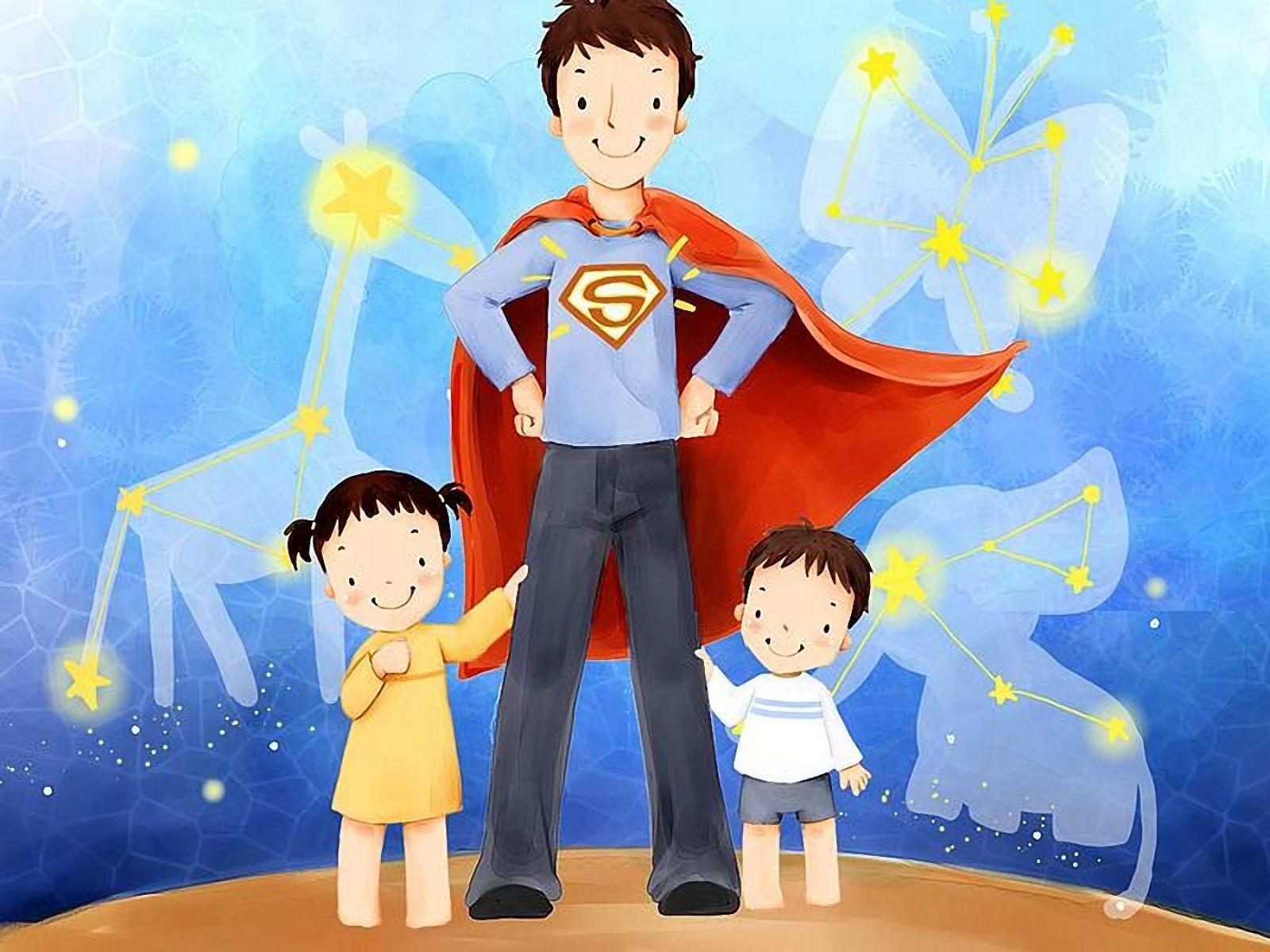 Superhero Dad with Kids's Day HD Wallpaper