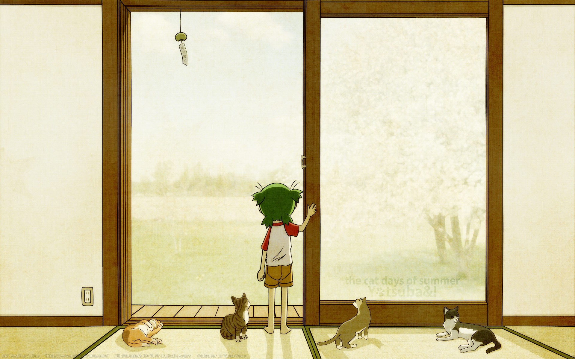 Anime Girl with cats looking out the window Desktop wallpaper 1920x1080