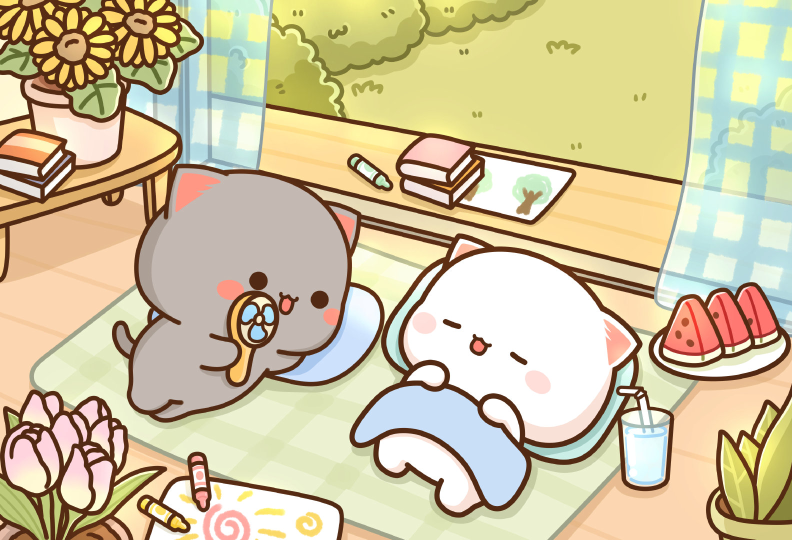 Kawaii Hoshi & Goma Hot Summer Desktop Wallpaper