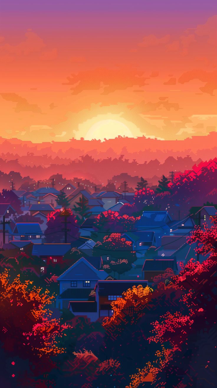 Cozy Pixel Art Town Wallpaper 4