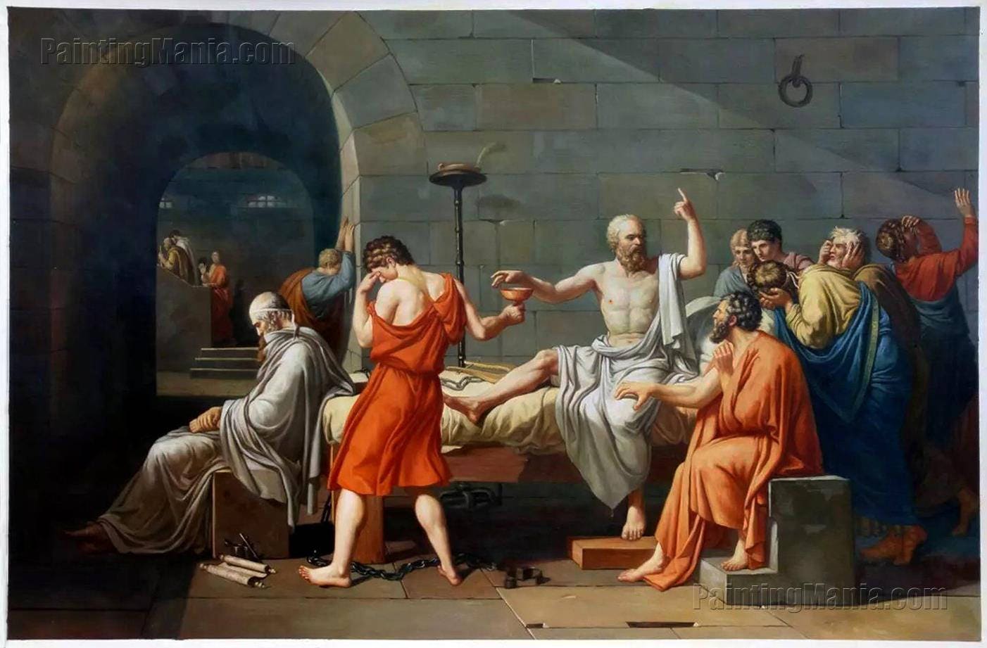 The Death Of Socrates Louis David Hand Painted Oil Painting Reproduction, Greek Prison Scene, Neoclassical Art, Study Room Decoration