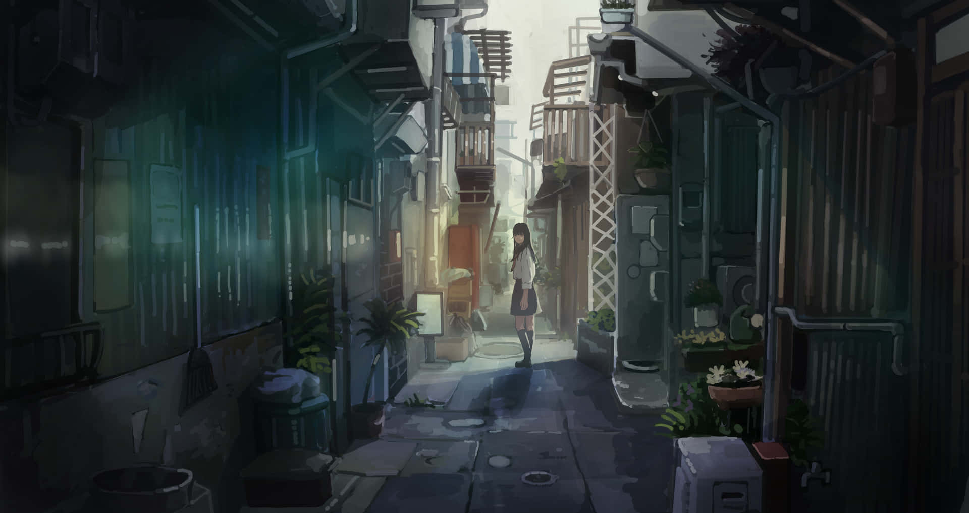 Download Anime School Girl Alley Background