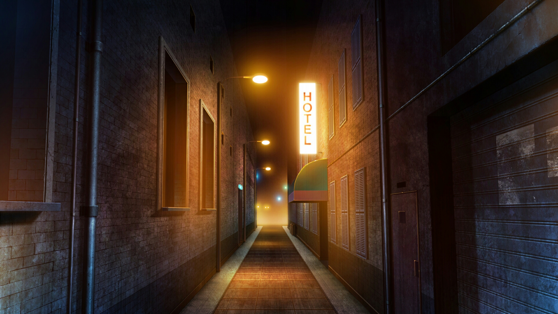 Anime Night Stroll: HD Hotel Pathway under Street Lights