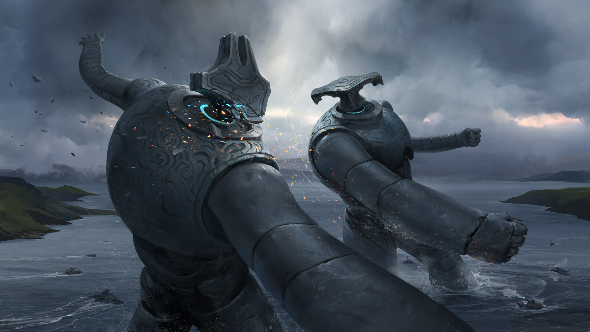 Download Fight Giant Sci Fi Robot HD Wallpaper by Jonas Åkerlund