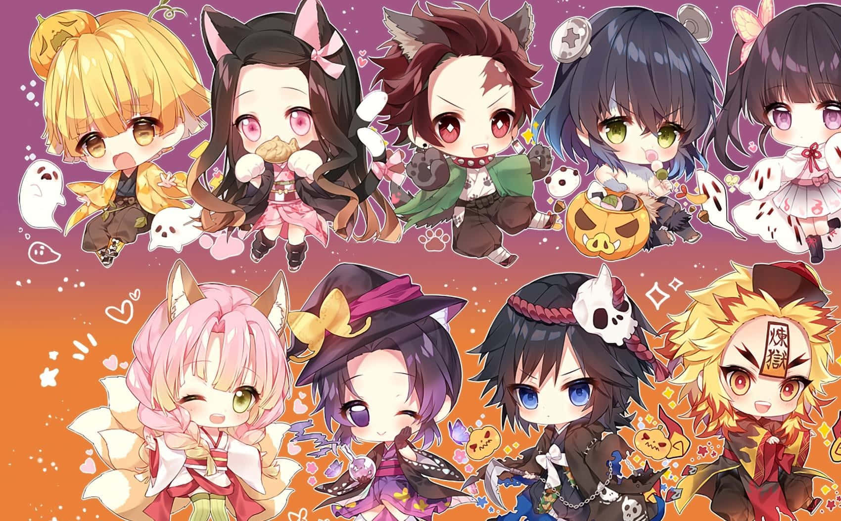 Download Demon Slayer Anime All Characters HD Chibi Version Wallpaper
