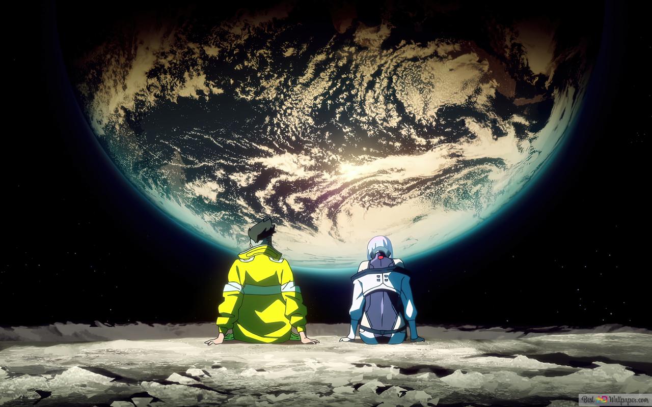 David and Lucy watching moon from Cyberpunk: Edgerunners 4K wallpaper download