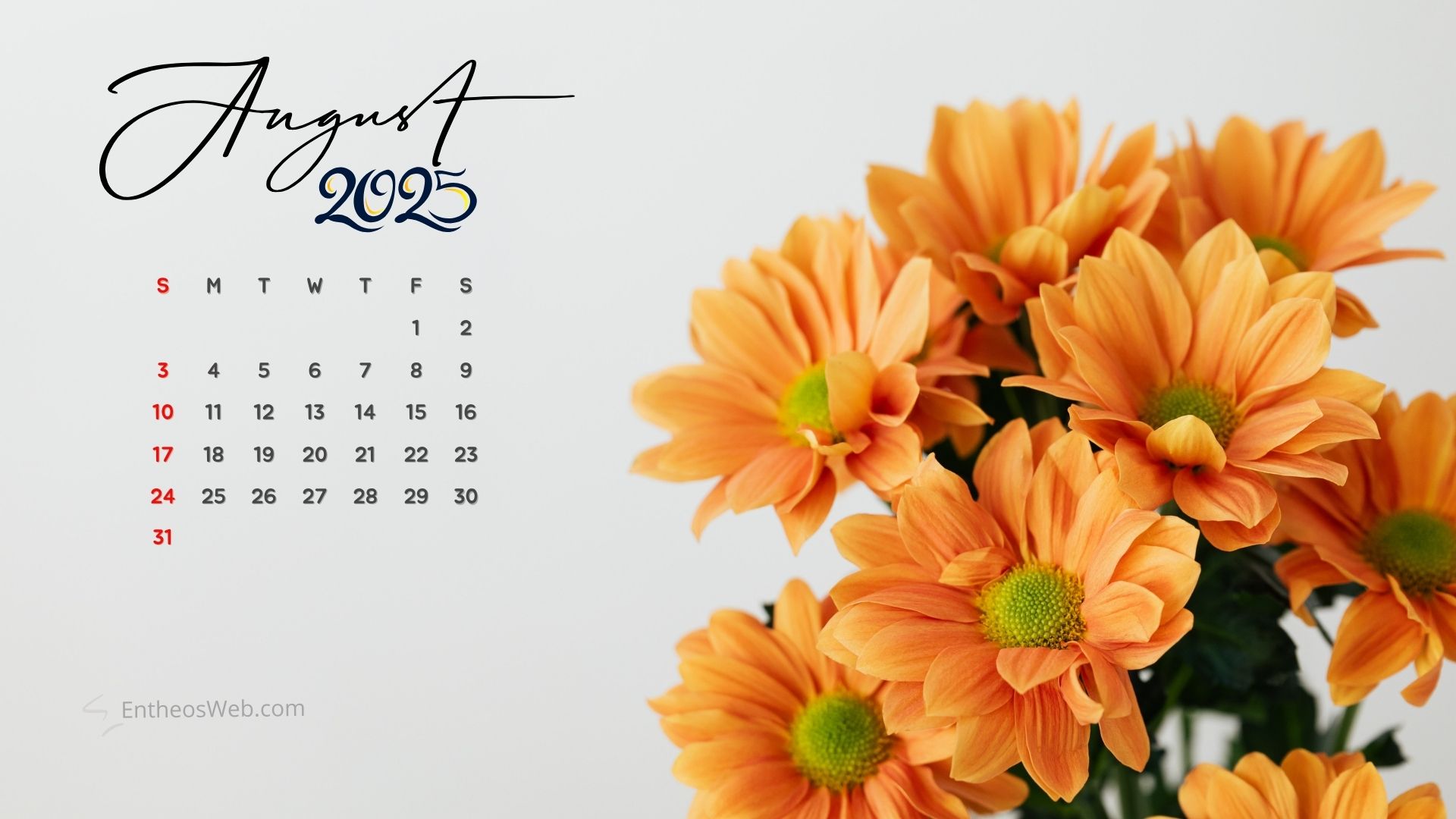 August 2025 Calendar Desktop Wallpaper