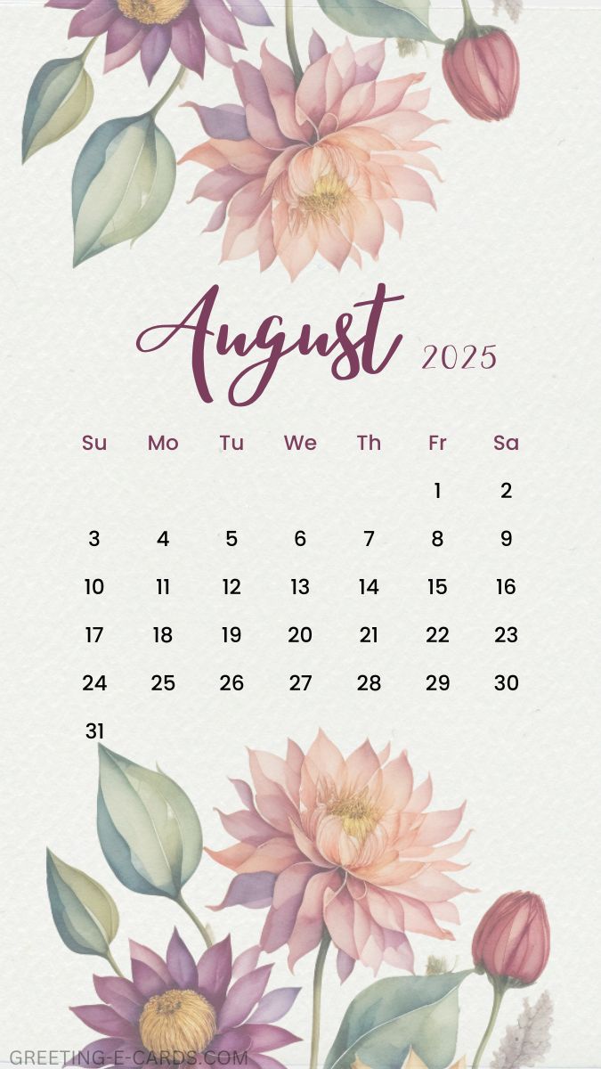 August 2025 Floral Calendar Wallpaper