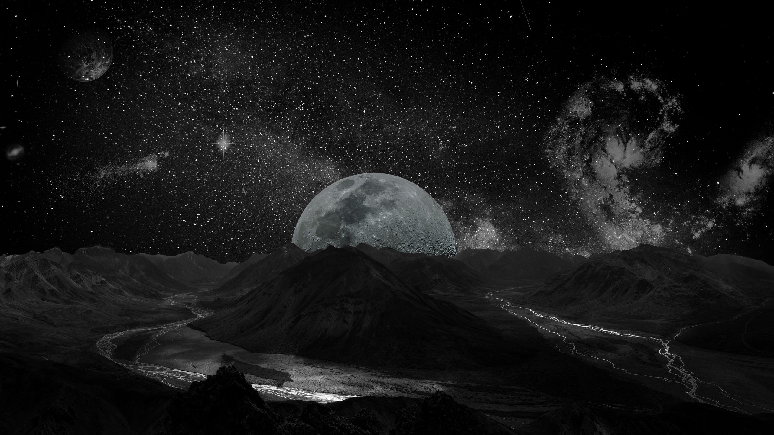 Download wallpaper 2560x1440 moon, planet, stars, galaxy, space widescreen 16:9 HD background