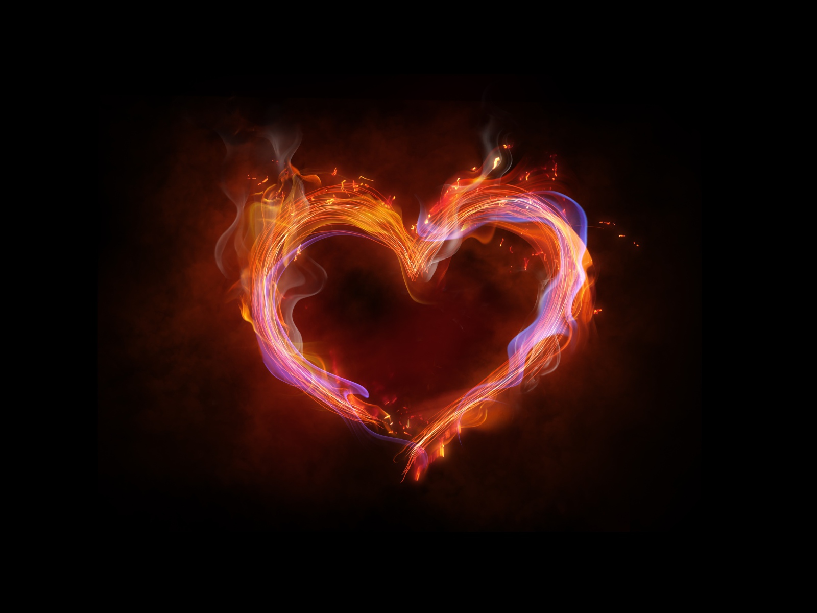 Fiery neon heart on a black background Desktop wallpaper 1600x1200