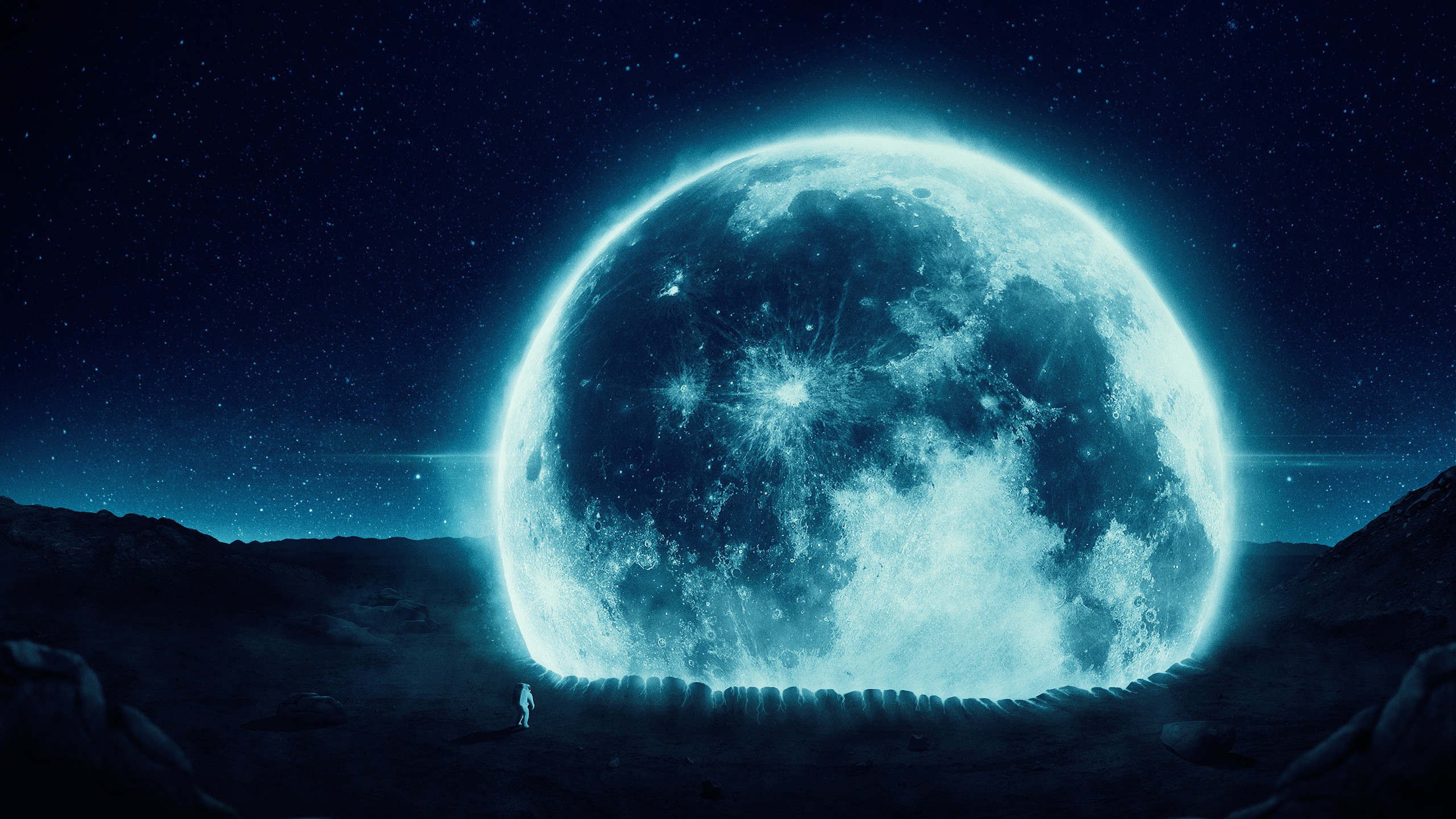 Fantasy Blue Moonlit Sky with Shining Stars