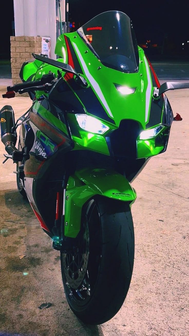 Green Ninja Bike Parked on the Street