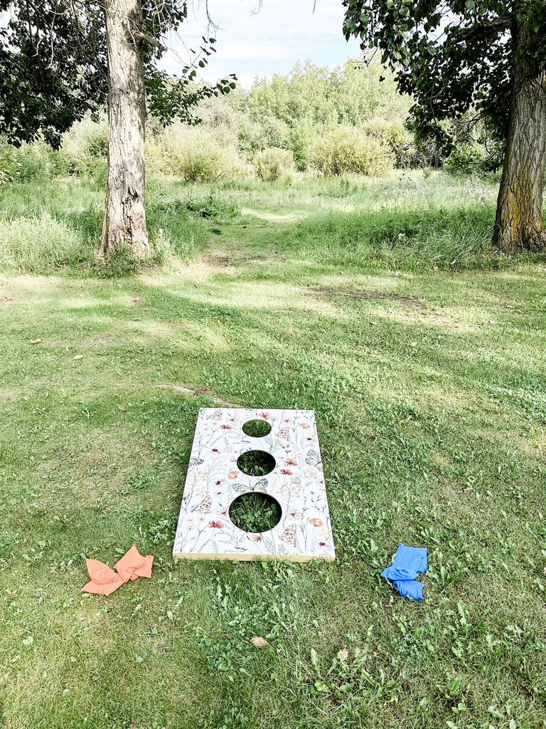 Cornhole Game DIY using Wallpaper Peel and Stick DIY!