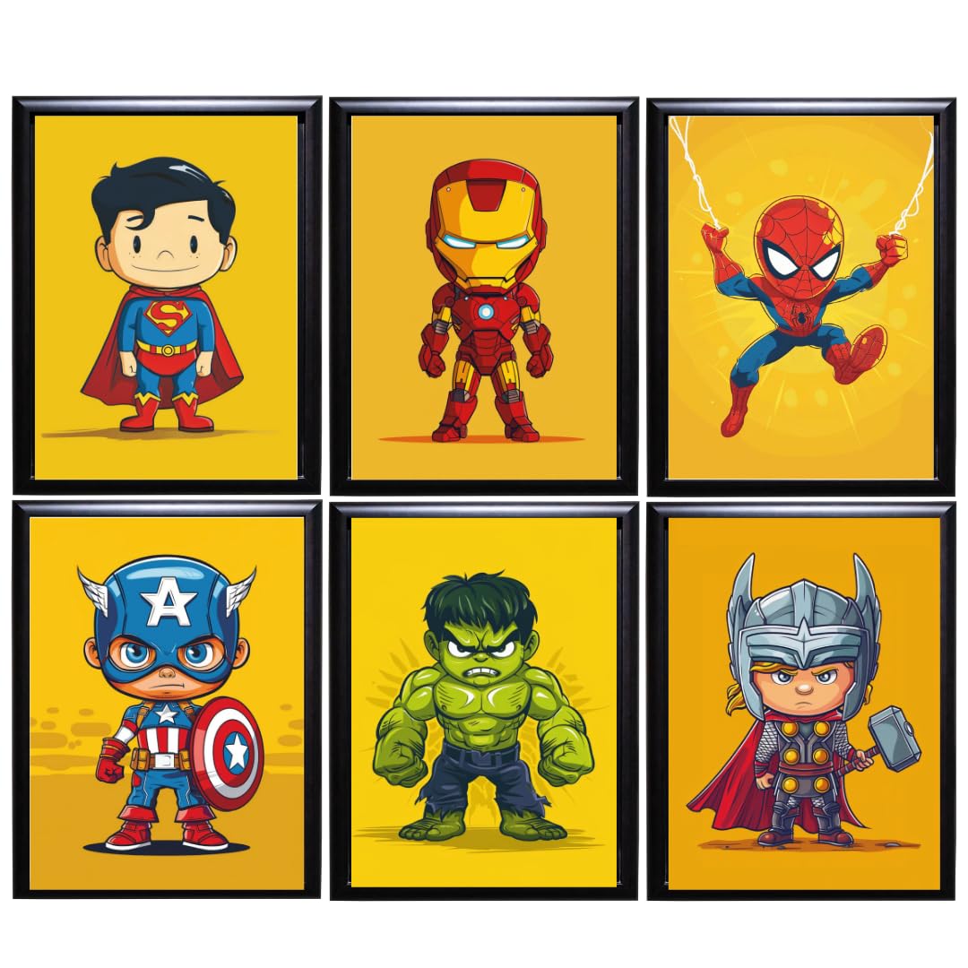 TFH Art Design Avengers Poster Man, Iron Man, Thor, Hulk, Captain America, And Superman Super Hero For Kids Of 6 Pieces X 10 Inch, Amazon.ae: Home