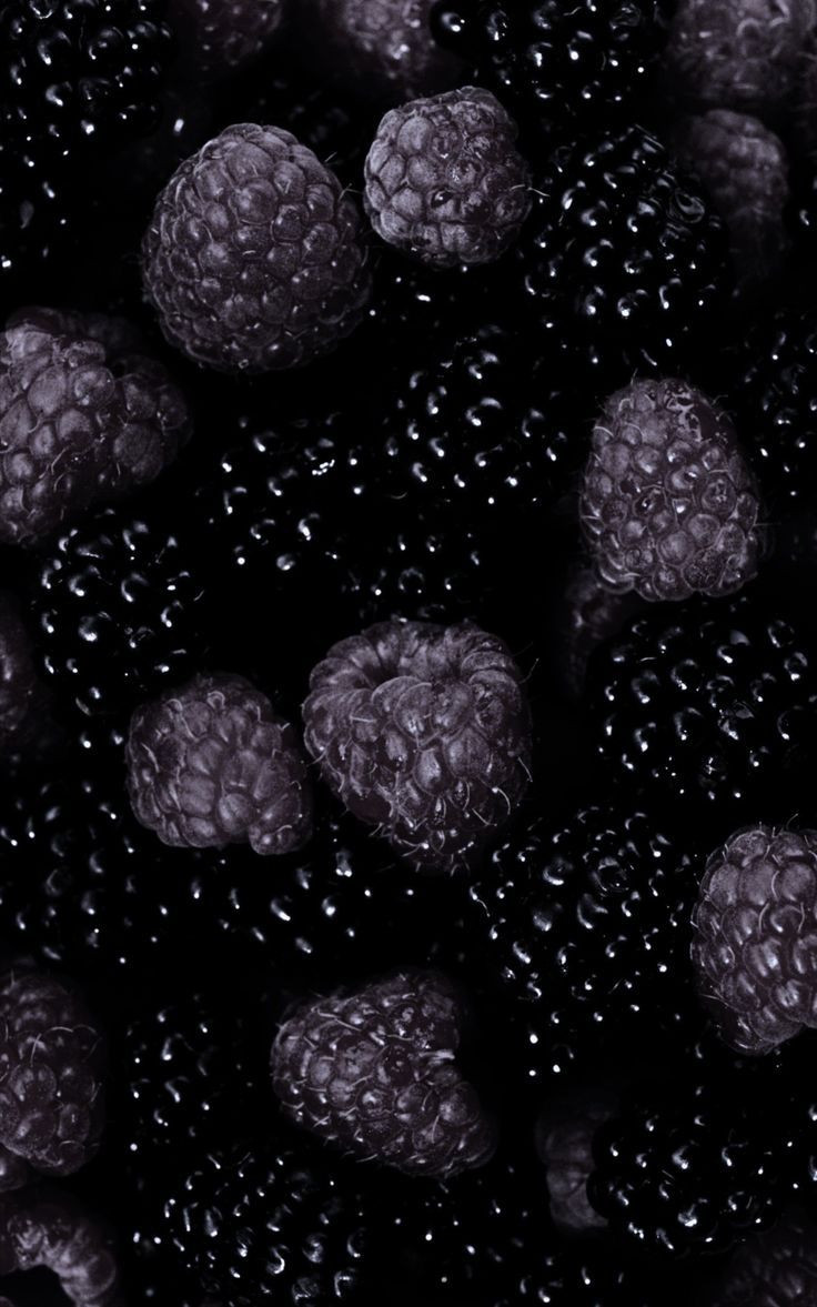 Black wallpaper for iPhone. Berries. Raspberry and blackberry