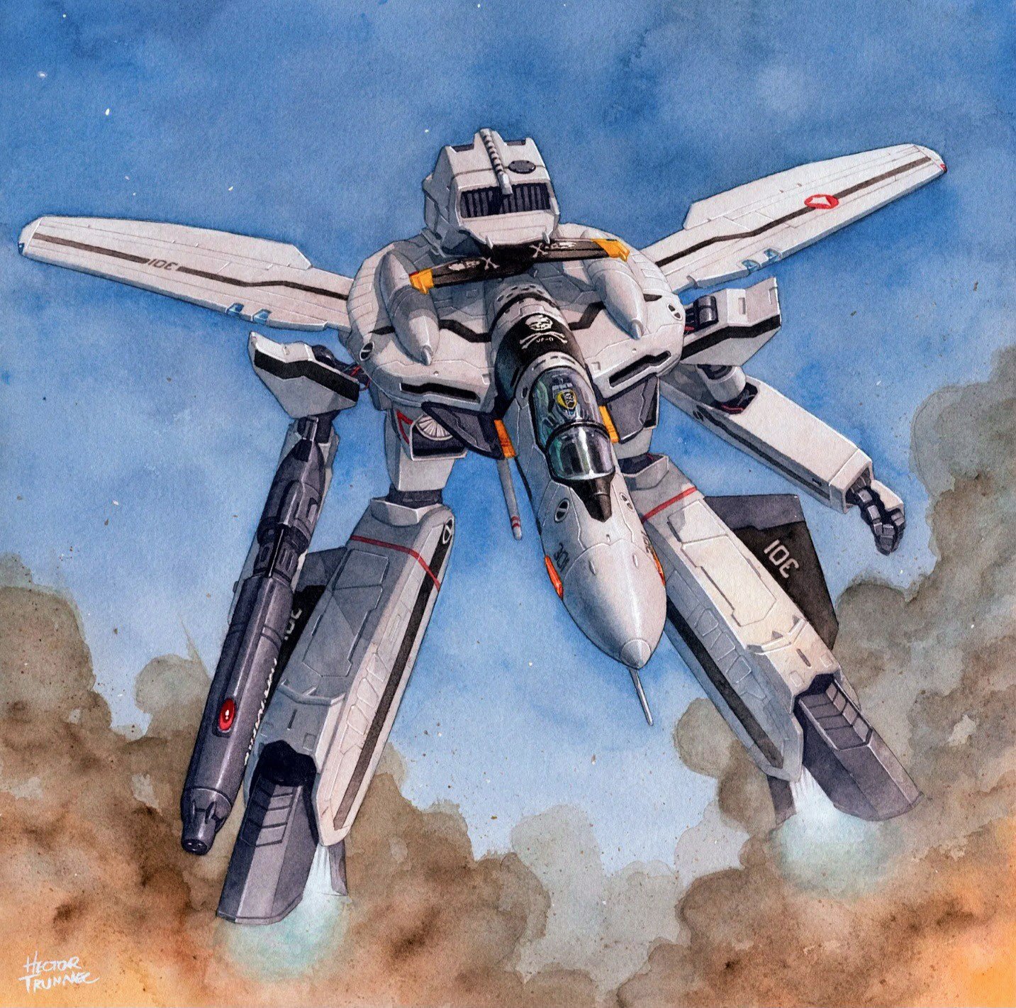 Hector Trunnec Zero VF 0S Phoenix Watercolor Prints: #illustration #anime #manga #mecha #traditionalart