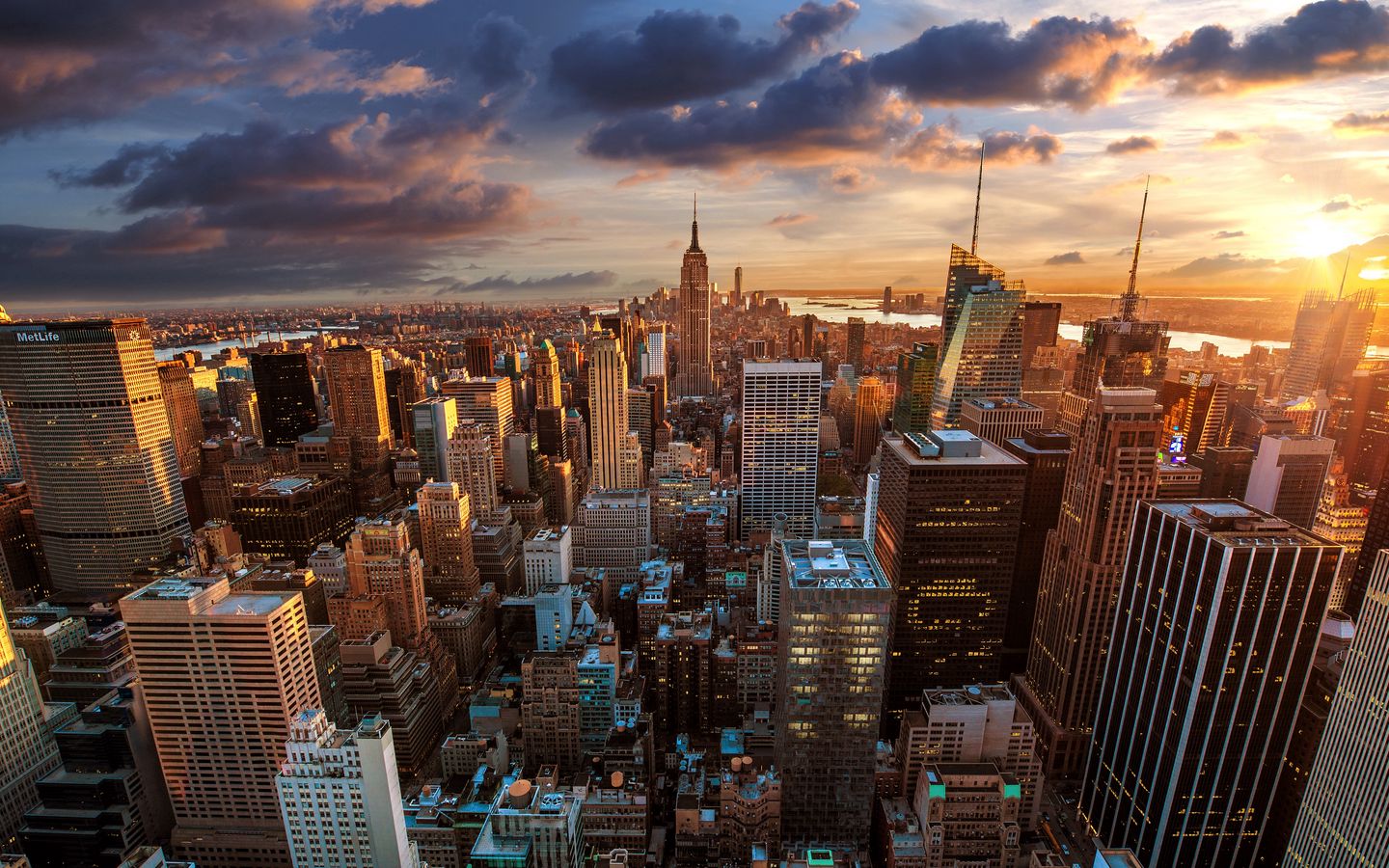 Download wallpaper 1440x900 city, view from above, skyscrapers, metropolis, architecture, new york widescreen 16:10 HD background