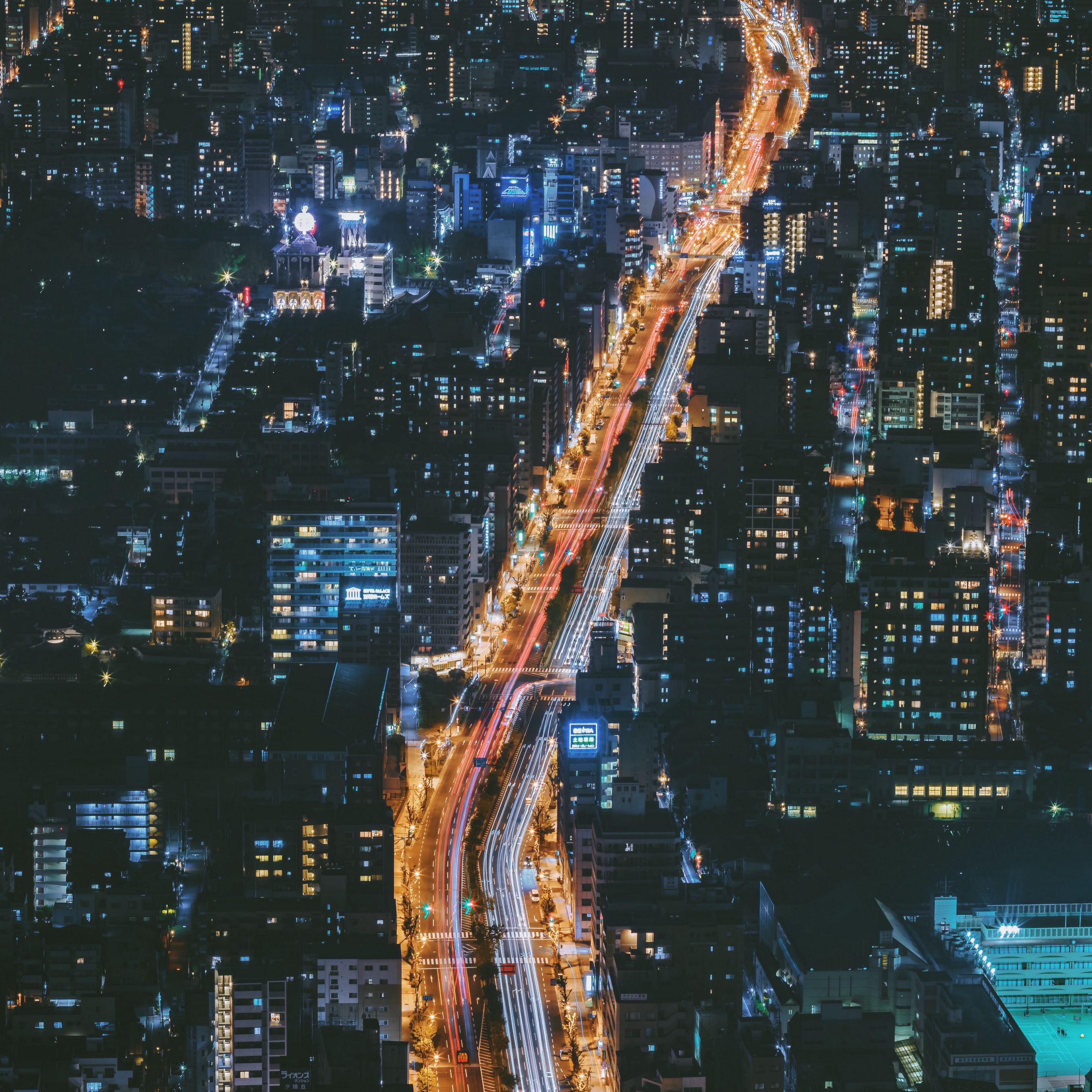Download wallpaper 2780x2780 night city, view from above, osaka, city lights, japan ipad air, ipad air 2, ipad 3, ipad 4, ipad mini 2, ipad mini 3, ipad mini 4, ipad pro 9.7 for parallax HD background