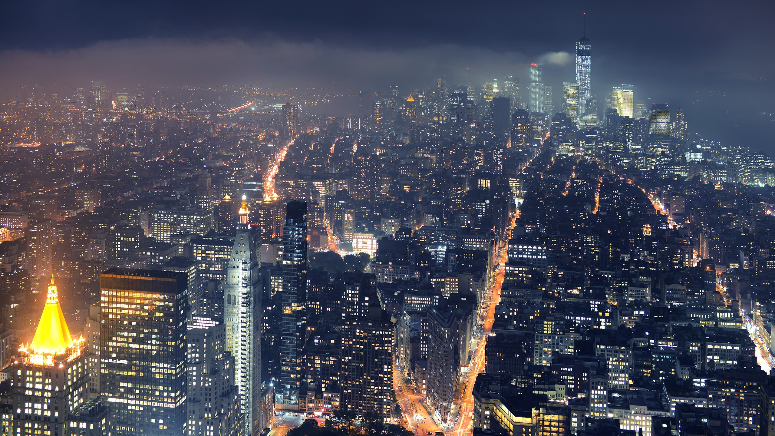 Wallpaper Aerial View of City Buildings During Night Time, Background Free Image