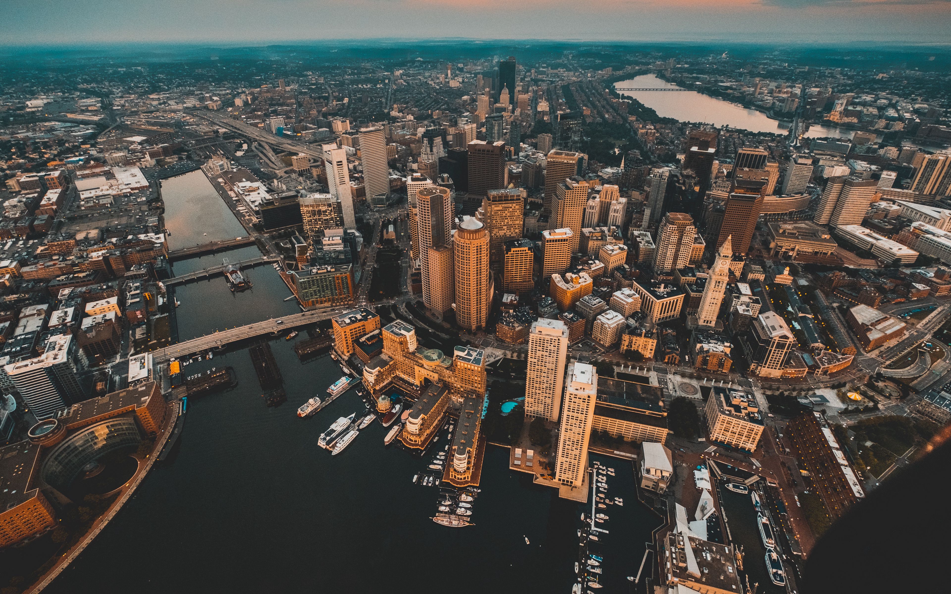 Download wallpaper 3840x2400 architecture, city, view from above, buildings, river 4k ultra HD 16:10 HD background