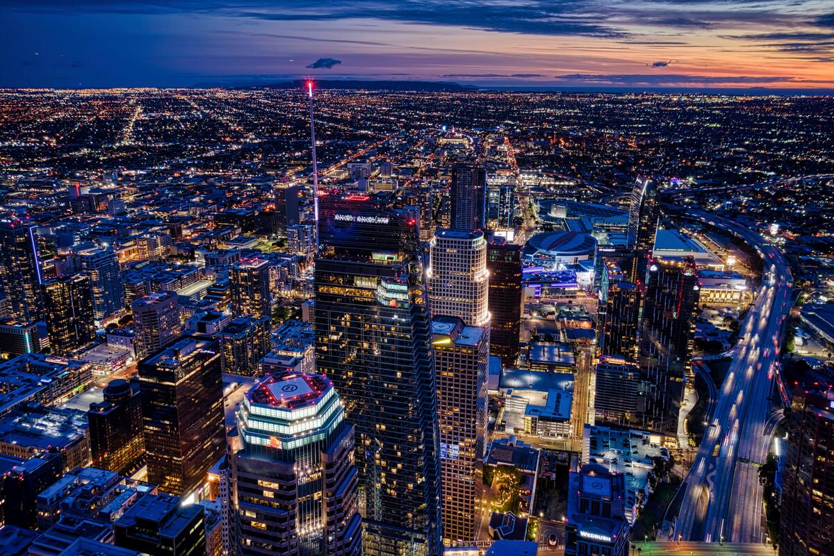 Night city with skyscrapers view from above · free photo from bradeya and wallpaper