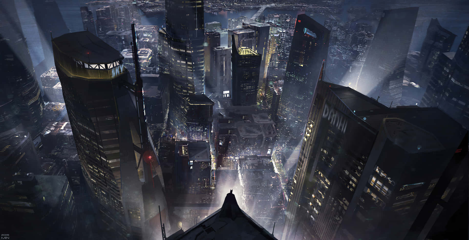 Download A View from above of the Iconic Gotham City Wallpaper