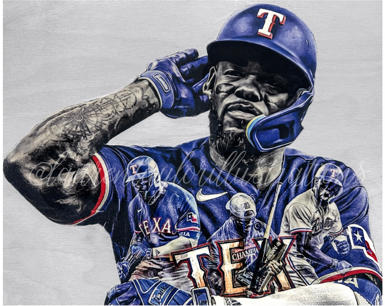 El Bombi (Adolis García) Texas Rangers 1 Original On Wood