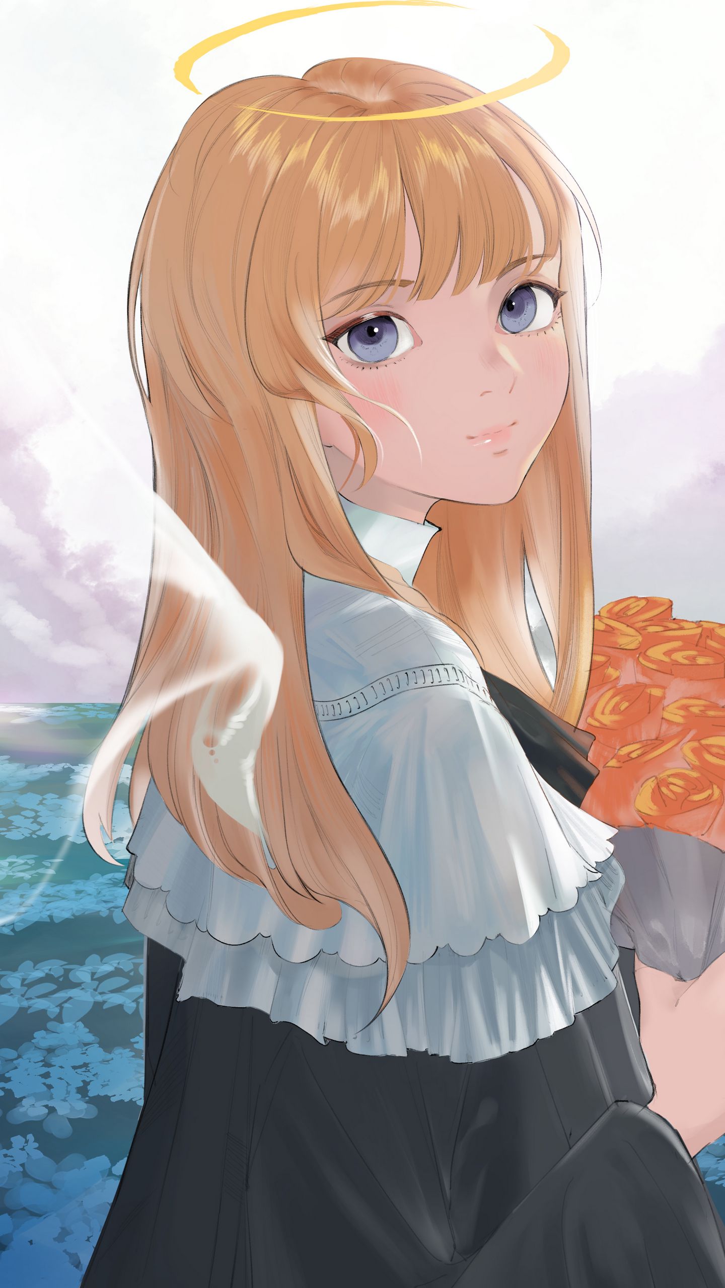 Download wallpaper 1440x2560 girl, nun, halo, anime qhd samsung galaxy s6, s7, edge, note, lg g4 HD background