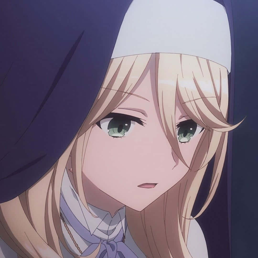 Download A Girl In A Nun Hat Is Looking At Something