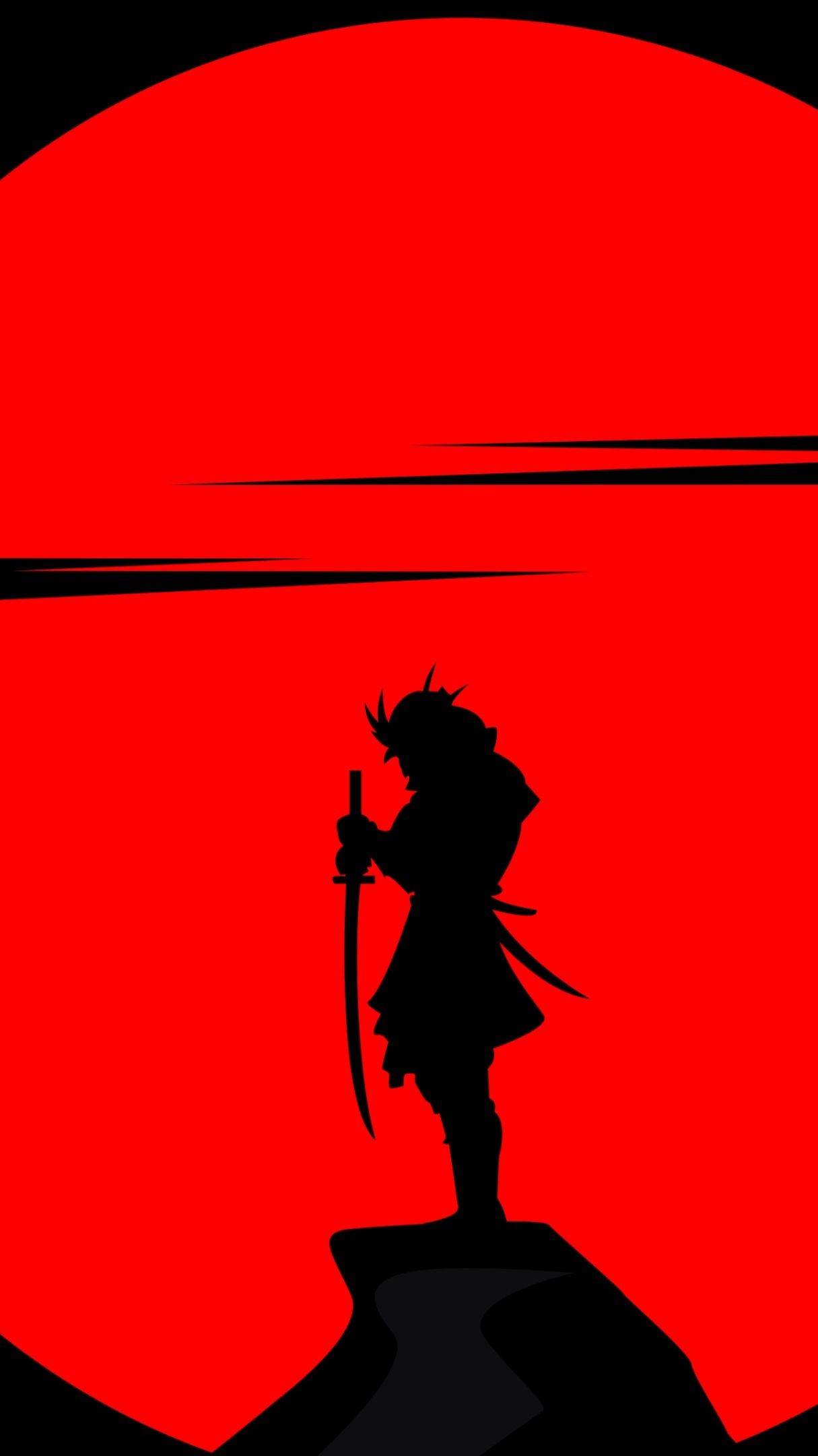 Samurai silhouette in the red sun