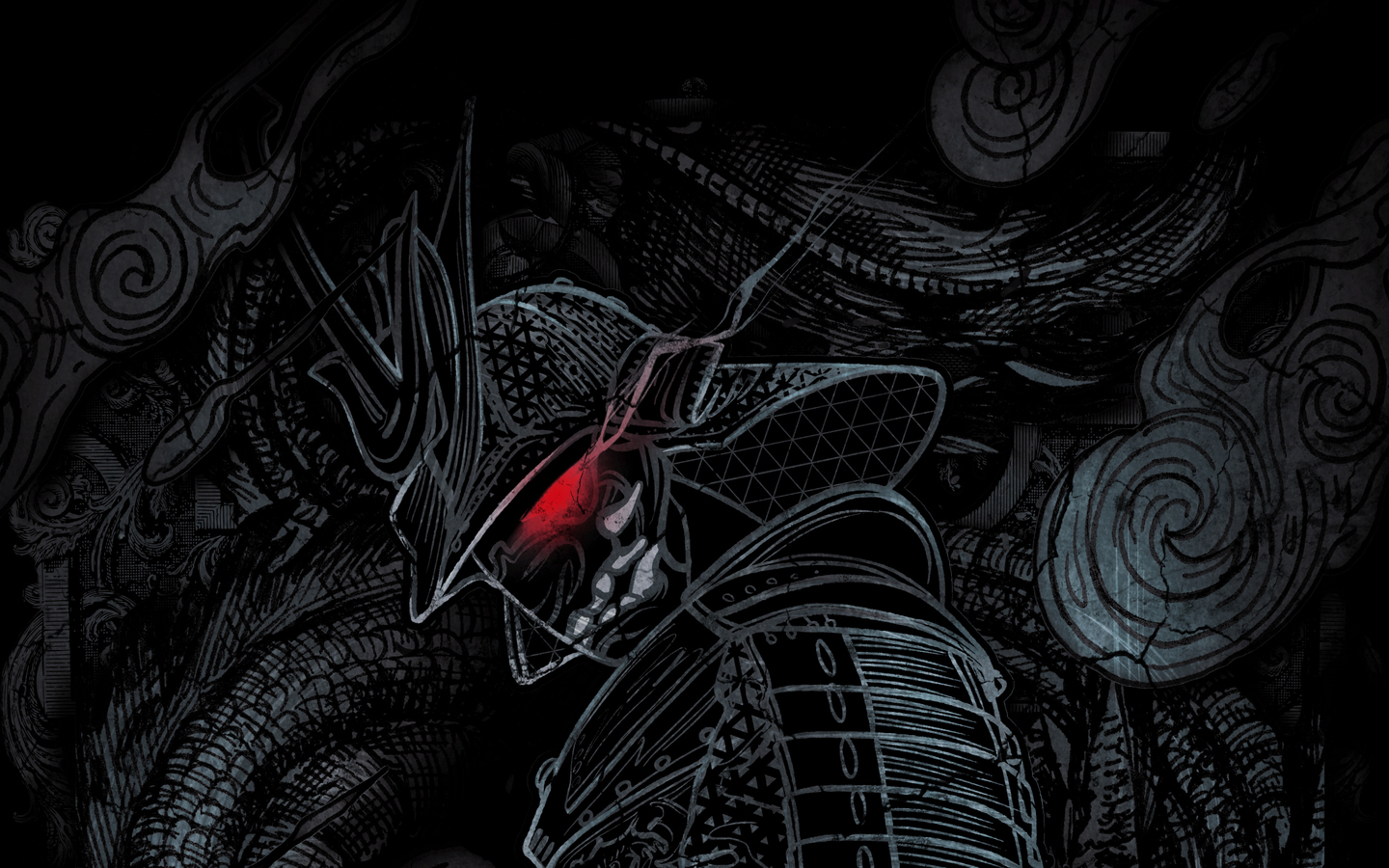 Download Samurai and dragon, Red eyes, Samurai, Dragon, Art Wallpaper in 1440x900 Resolution