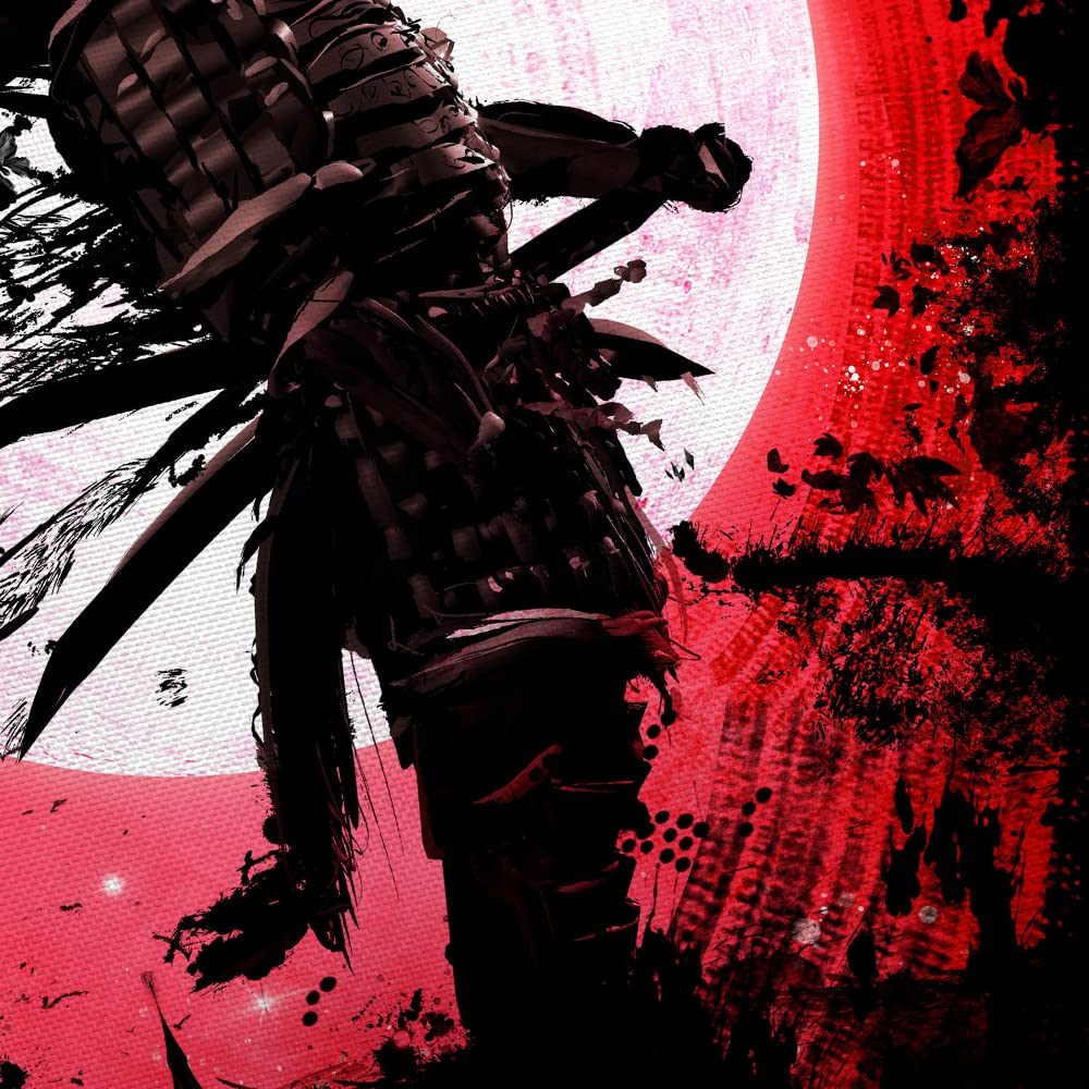 JAWO Anime Samurai Tapestry, Cool Japanese Black and Red Art Tapestry Wall Hanging for Men Bedroom, Asian Chinese Red Sun Tapestries Poster Blanket College Dorm Home Decor (40X30), Home