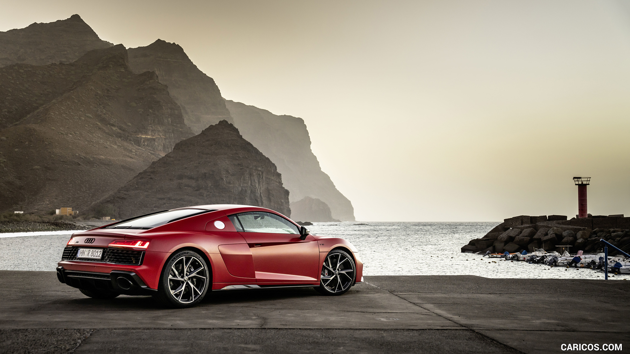 Audi R8 Coupe V10 Performance RWDMY (Color: Tango Red). Rear Three Quarter