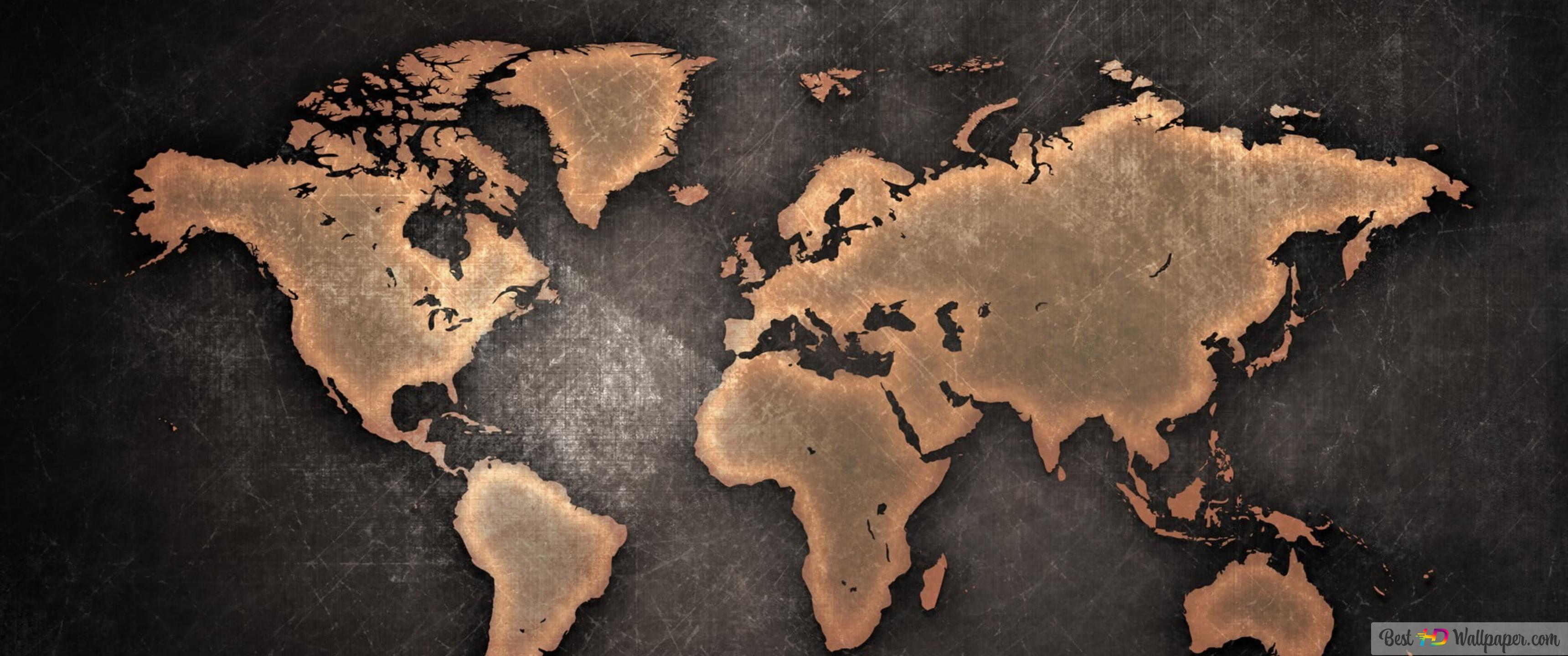 Brown world map 4K wallpaper download