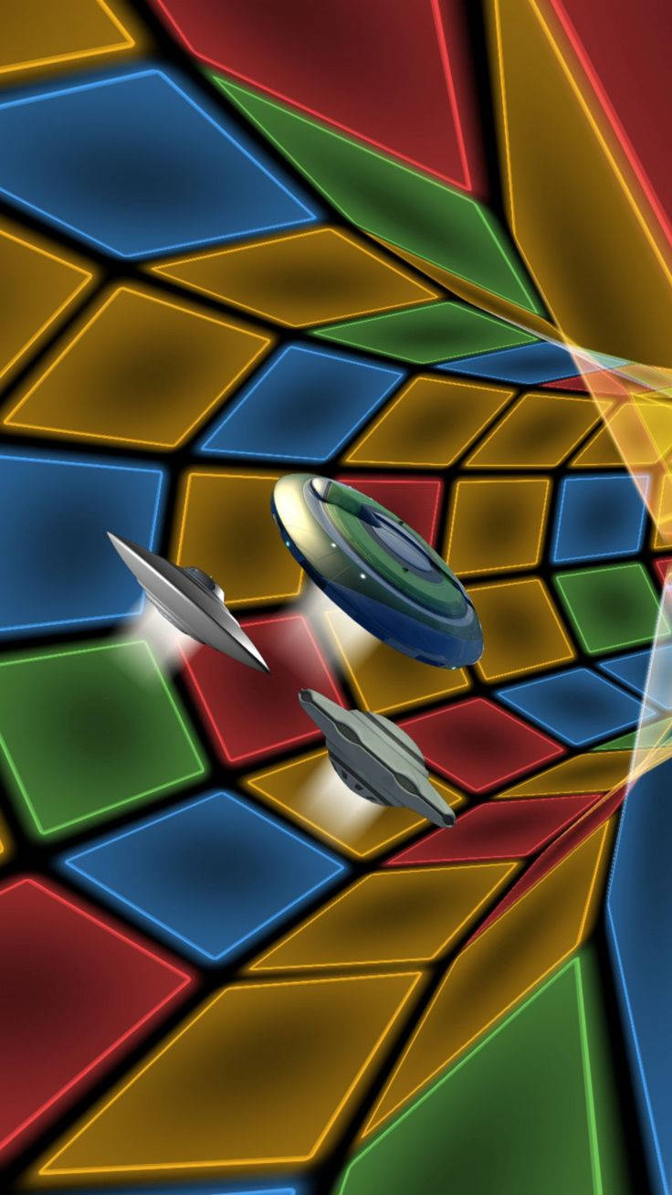Download 3D Phone Ufos In Colorful Tiles Tunnel Wallpaper