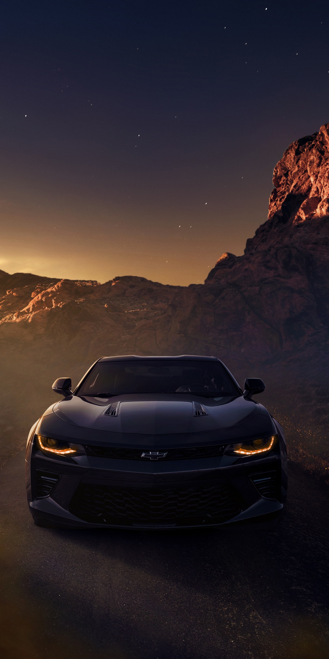 Chevrolet Camaro SS Wallpaper 4K, Aesthetic, Mountains, Evening sky