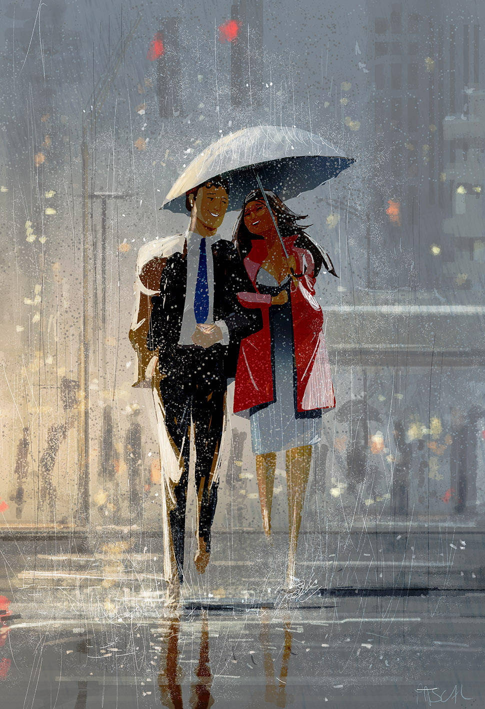 Download Happy Rain Couple Wallpaper