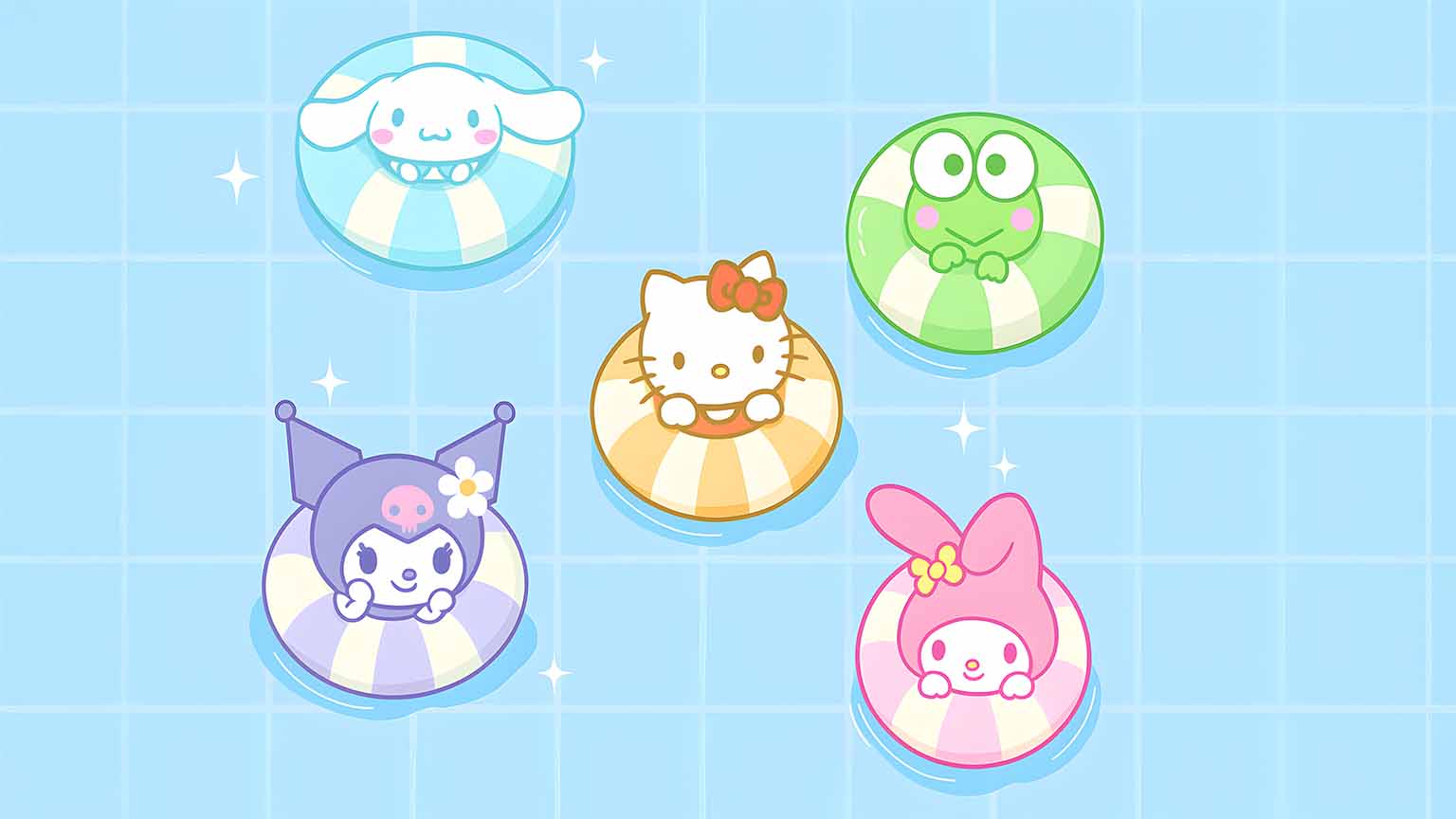 Sanrio Summer Pool Party Floaties Desktop Wallpaper